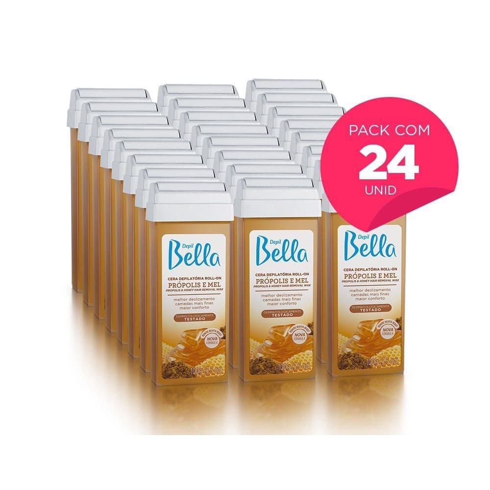 Kit com 24 Refil Cera Depilatória Roll-On Própolis e Mel 100g Depil Bella