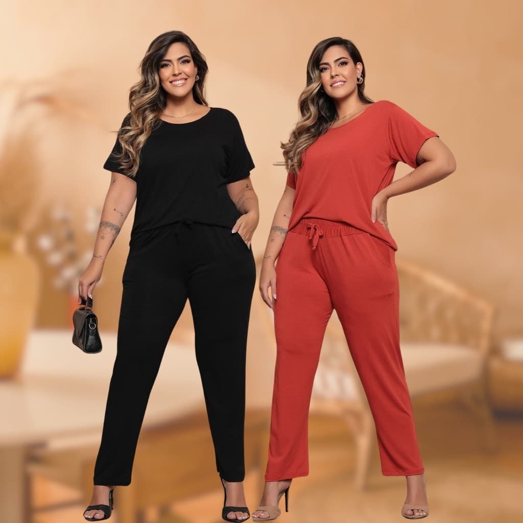 Kit 2 Conjuntos Plus Size Manga Curta Confortável Casual Premium Uniforme Secretária Veste 42 ao 50