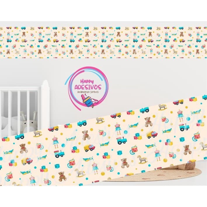 Faixa Adesiva Decorativa Parede Quarto Menino Infantil Carros Urso Caminhão Adesivo Decoração DCM