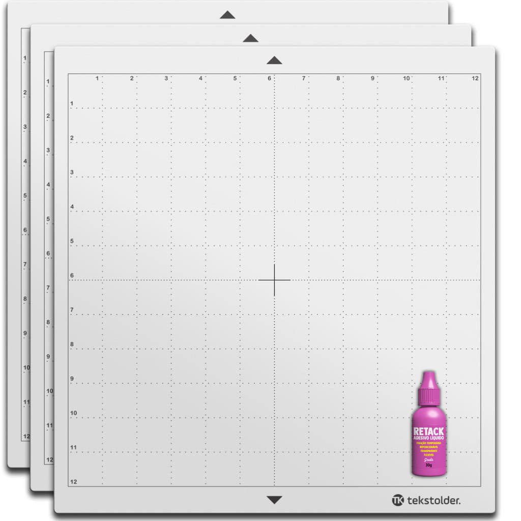 Kit com 3 Bases de Corte TK 30x30 Sem Cola Compatível com Silhouette Cameo + 1 Refil de Cola Retack