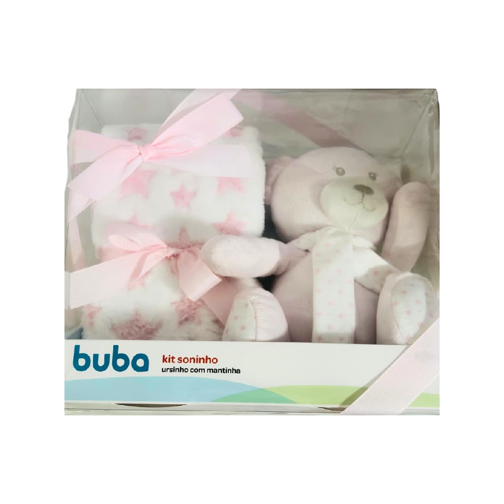 Kit Aconchego Mantinha Rosa e Ursinho para Recém Nascida