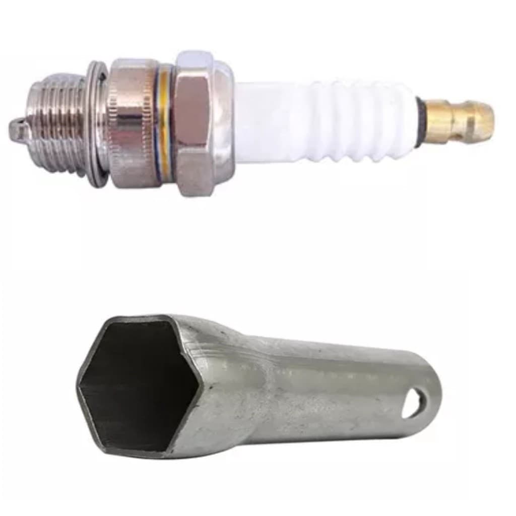 Vela de Ignição para Motorizada + Chave de Vela em Aço para Motorizada 2 Tempos 80cc