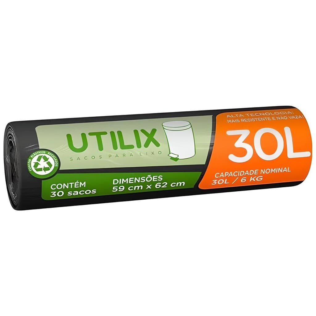 Saco Para Lixo Preto 30L 30un Utilix - Dover Roll