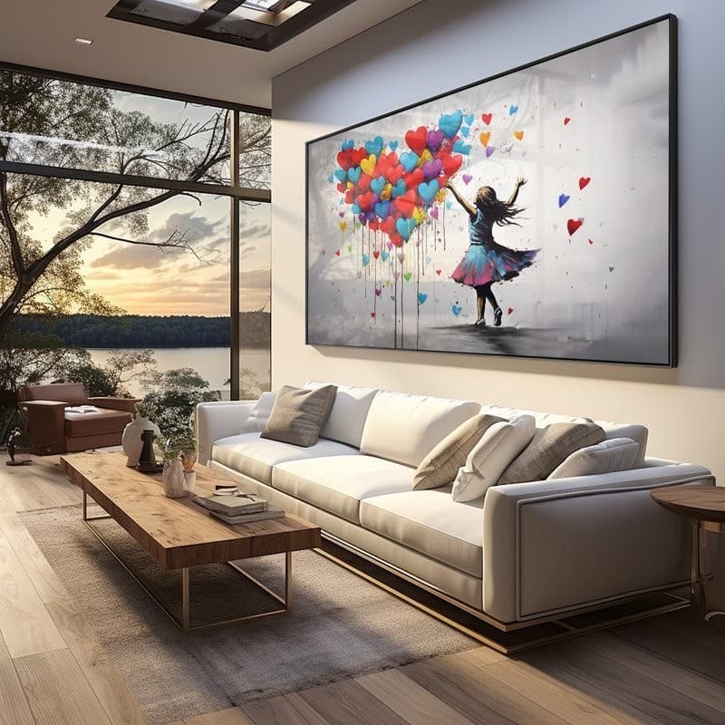Quadro Decorativo 110x80cm  Grafitti Menina Balões Hall da Luxo Sala Quarto Casa Decoração De Parede Mdf Adesivo