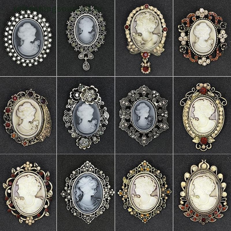 Broches Vintage De Camafeu Com Strass De Cristal E Para Mulheres Queen's Cameo Beauty (br)