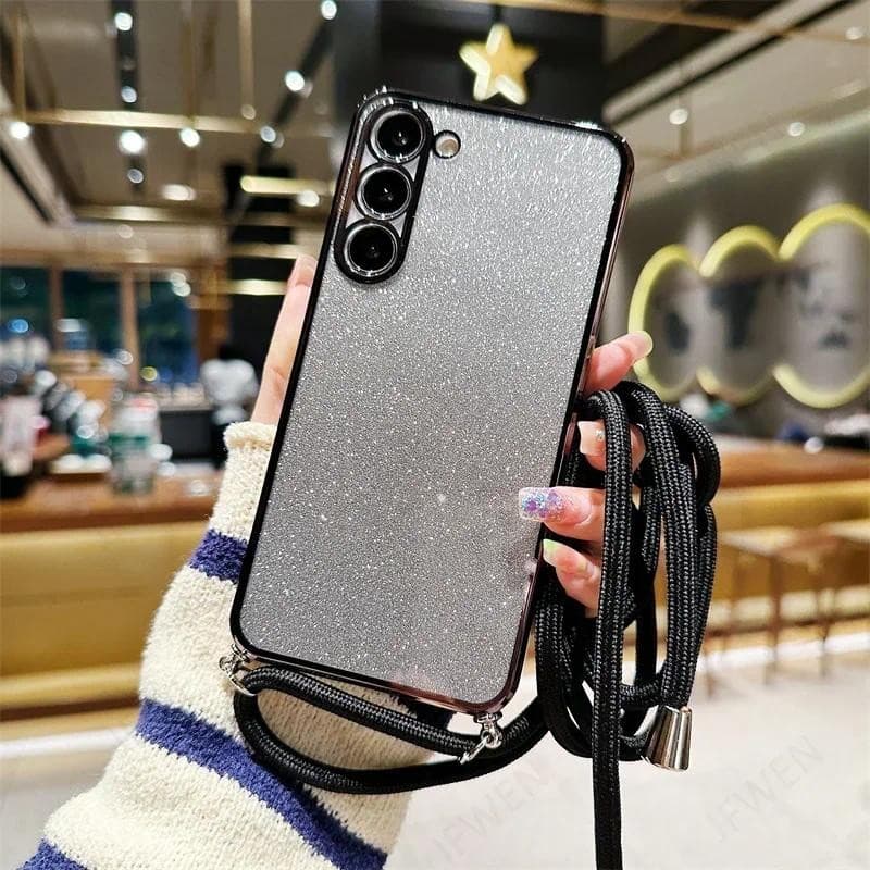 Samsung Galaxy S24 S23 S22 S21 S10 Plus Ultra S20 FE Crossbody Cordão Glitter Caso Macio TPU Chapeamento À Prova De Choq