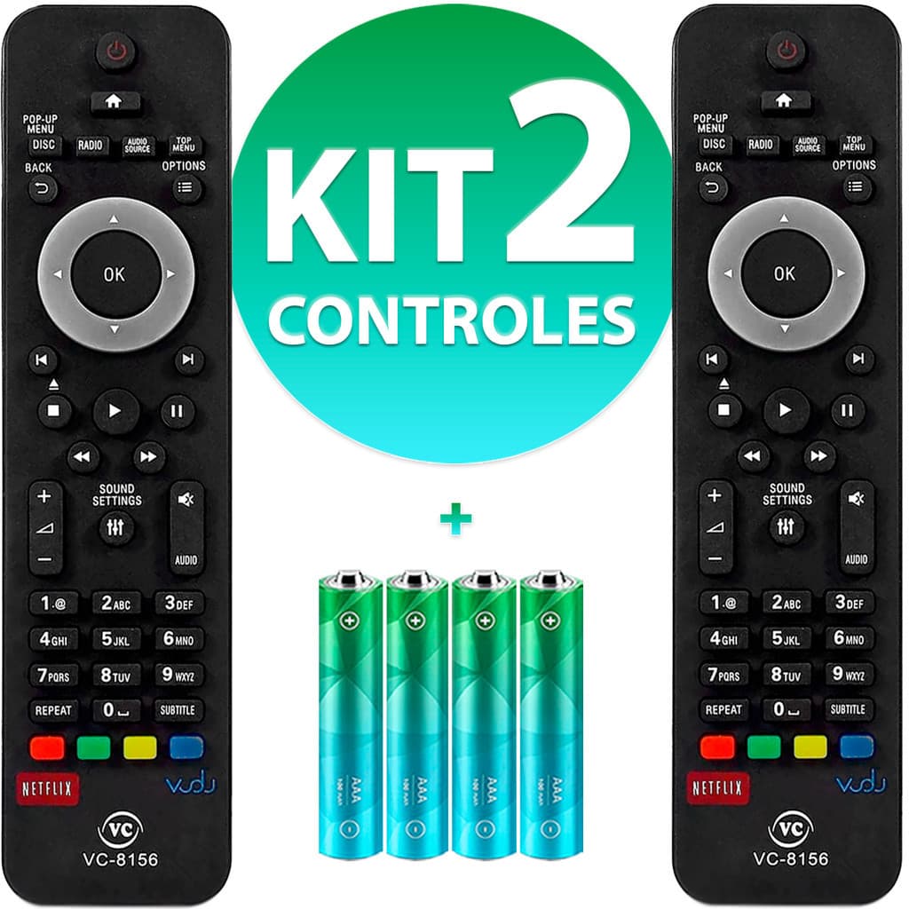 Kit Controle Remoto Compatível Com Tv Home Theater Philips Blu Ray HTS-3541
