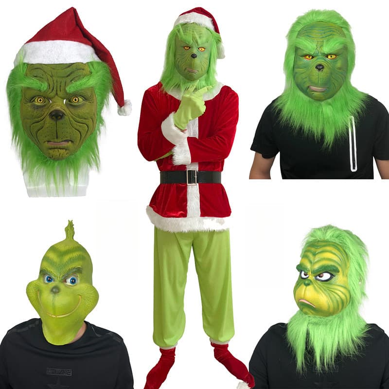 Máscara do Grinch, Chapéu de Monstro Verde, Fantasia de Ladrão de Natal, Roupa de Elfo de Natal, Fantasia de Personagem