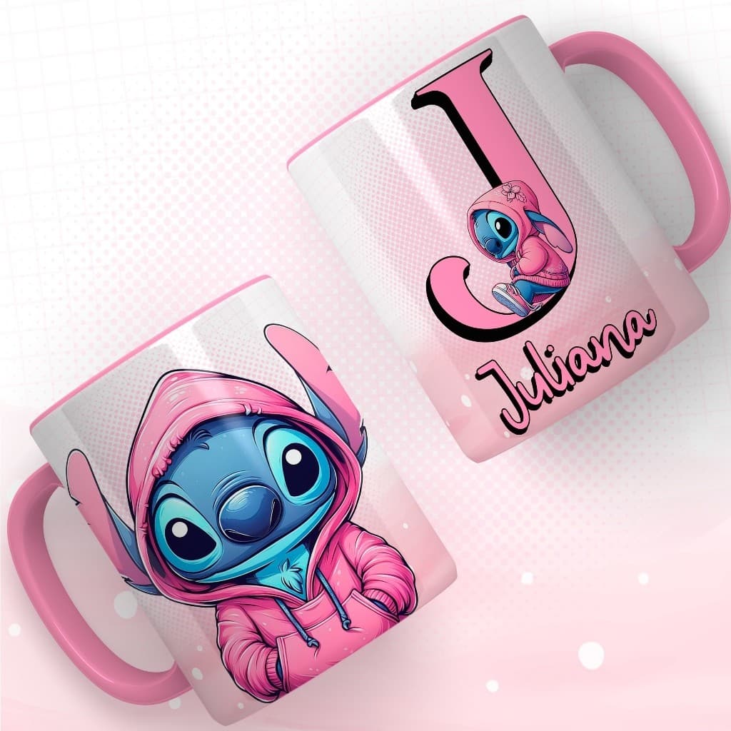 Caneca Personalizada Stitch  Com Nome Alfabeto