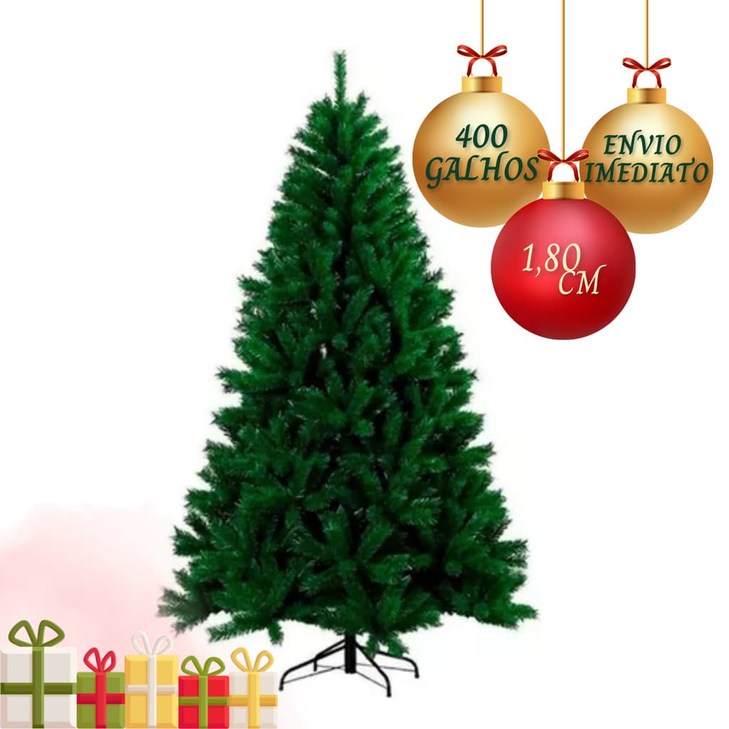 Árvore de Natal 1,80 Metros Pinheiro Verde Pé de Ferro 400 Galhos Luxo