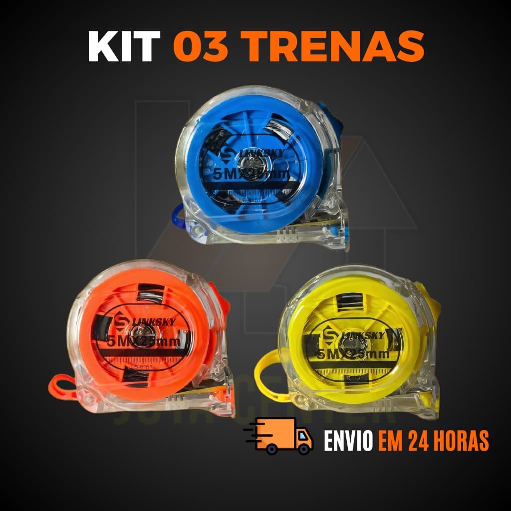 Kit Trena Métrica 5 Metros Transparente Fita de Aço Profissional com Trava