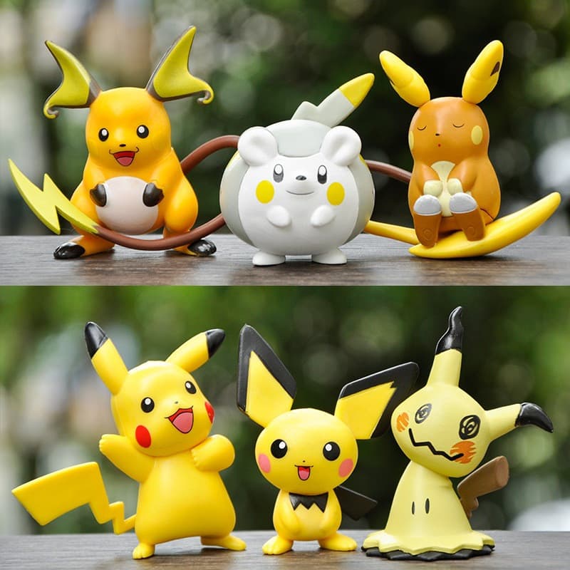 6Pcs/Set 3-6cm Pokemon Anime Figura Pikachu Raichu Mimikyu Pichu Loving Heart Kawaii Cartoon Q Versão PVC Figuras De Açã