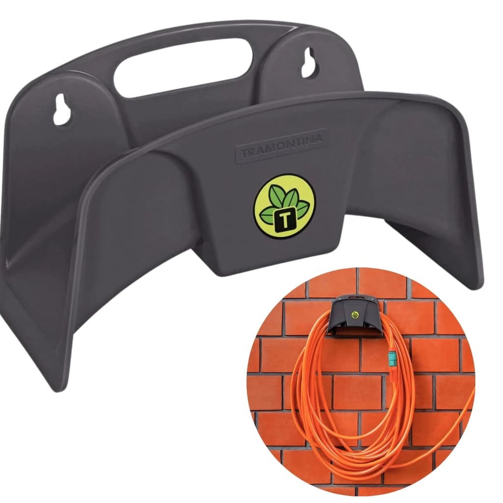 Suporte Plástico Enrolador Porta Mangueira de Parede Fixo Tramontina Organizador para Jardim Quintal e Garagem