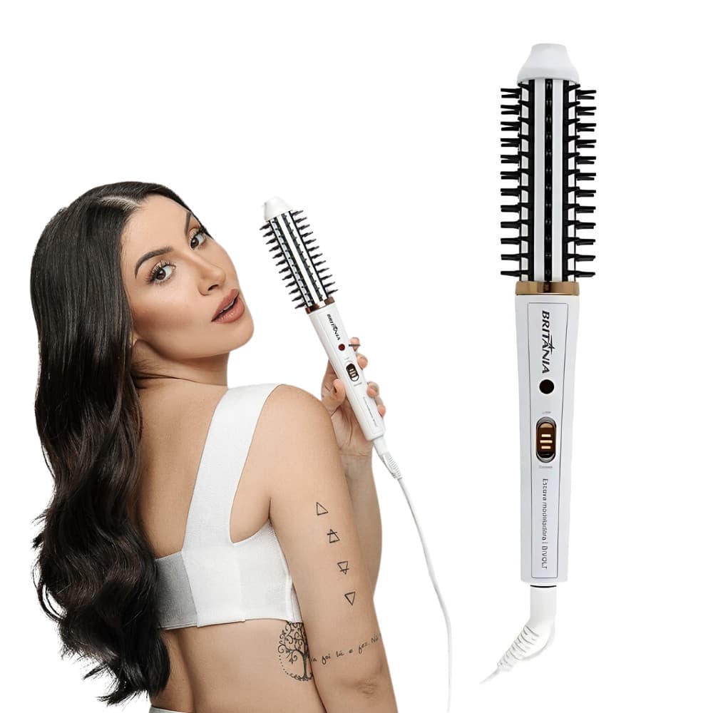 Escova Modeladora Bivolt Britânia Antiaderente BEC04 2 em 1 Alisa Escova Modelagem Prática