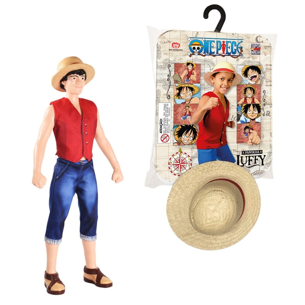 Kit Fantasia + Boneco Luffy One Piece - Infantil com Chapéu
