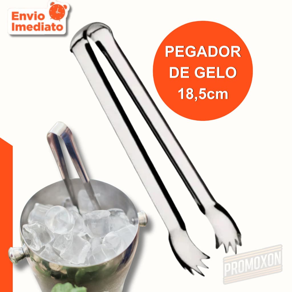 Pegador de Gelo Aço Inox 18,5cm Multiuso para Carne Frios Doces e Mais