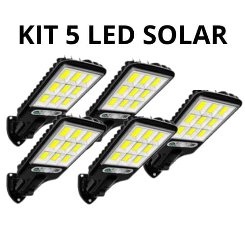 Kit 5 Luminária Led Solar Poste Rua Parede Sensor 180 Led Controle