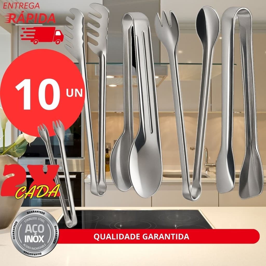 Jogo 10 ou 05 un Pegadores De Inox Para Massa 20cm 100% Aço Inox Para Cozinha Restaurante Buffet