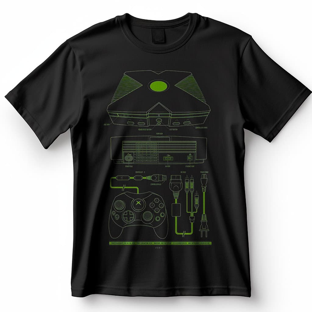 Camiseta Xbox Clássico Diagrama Técnico Console Retrô Blusa Camisa 100% Algodão