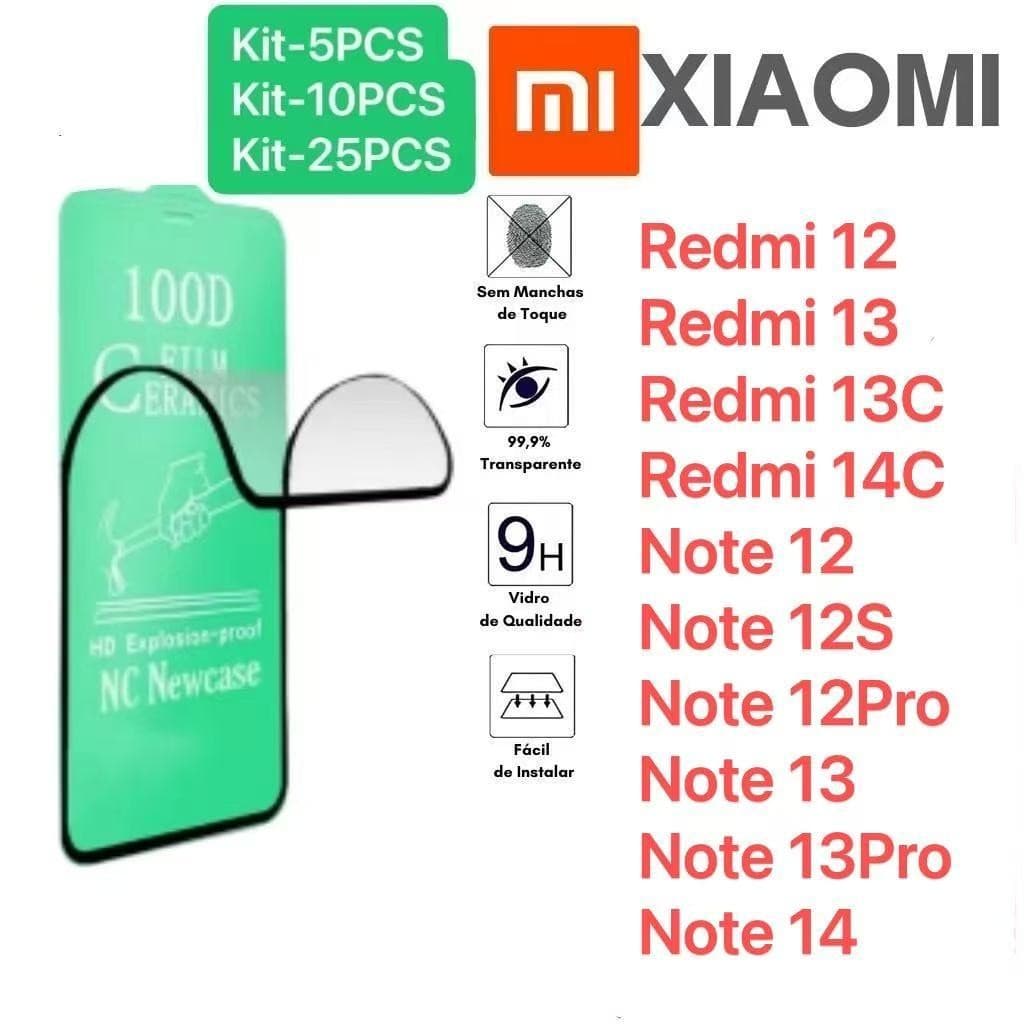 Kit com 5/10/25PCS Película De Cerâmica 3D 9D Para Xiaomi Redmi12 4G/13/13c/14C/Note12/12s/12 Pro/Note13/13Pro/14