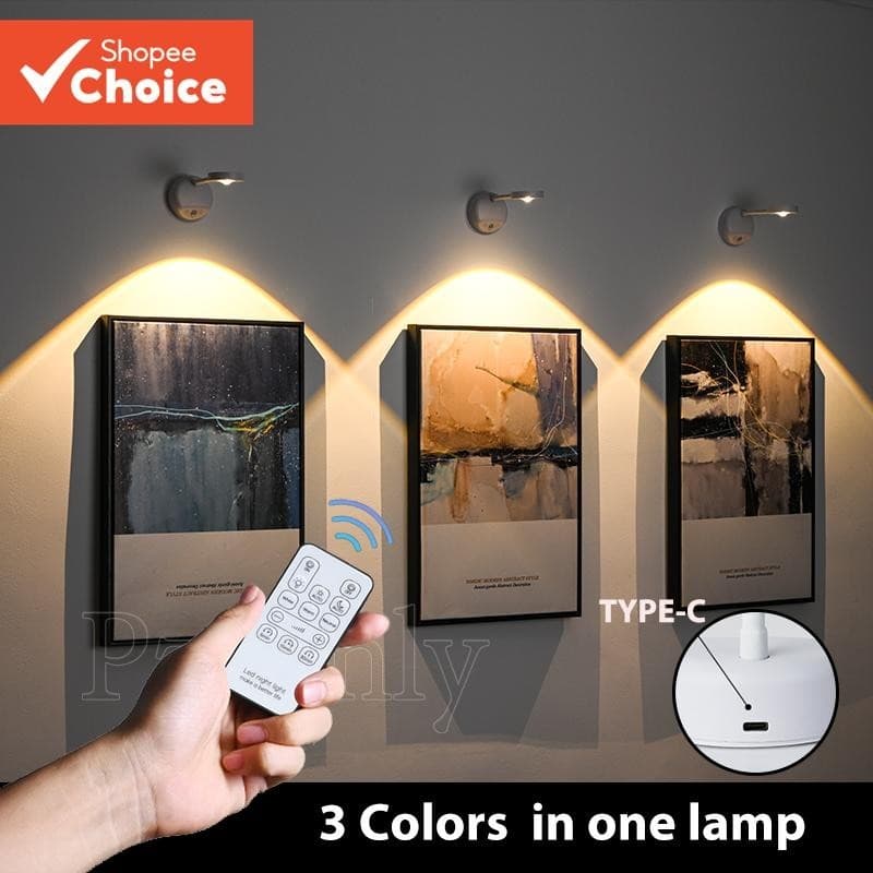 Luz Noturna Com Sensor De Movimento LED Controle Remoto 3 Cores Sem Fio USB Recarregável Branco