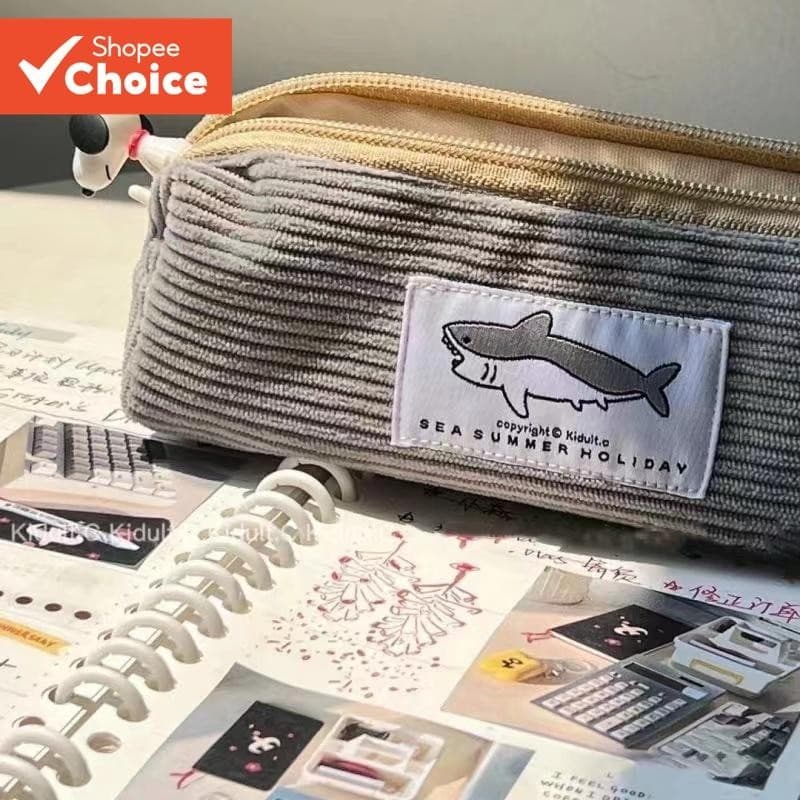Estojo de Lápis Cute Shark Bordado para Alunos do Ensino Fundamental e Secundário