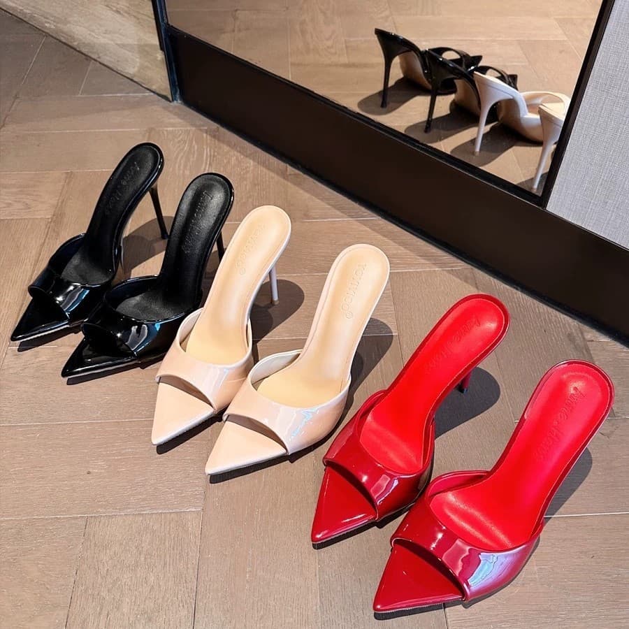Women's Sandals, Low Thin Heel, Pointed Toe, Leaf, Comfortable, Elegant, Luxury, 7cm Heel
