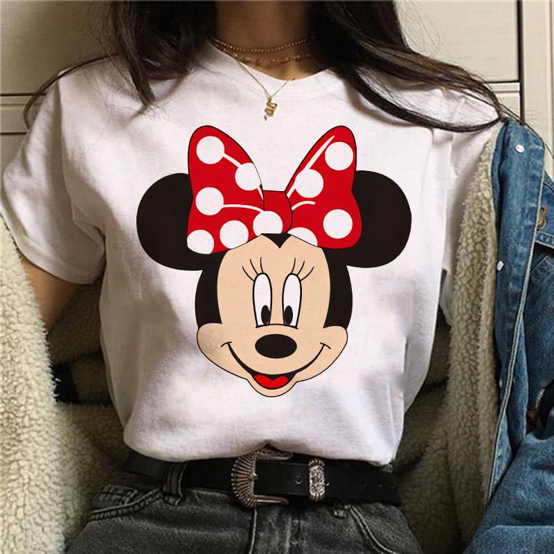 Camiseta Feminina Com Estampa Mickey e Minnie Mouse Disney 100% Algodão T-shirt Mickey Mouse