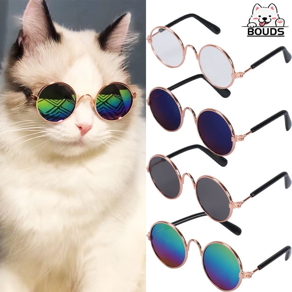Óculos de Sol Redondo Retro para Gatos e Cachorros Pequenos - Acessório Pet para Fotos e Decoração