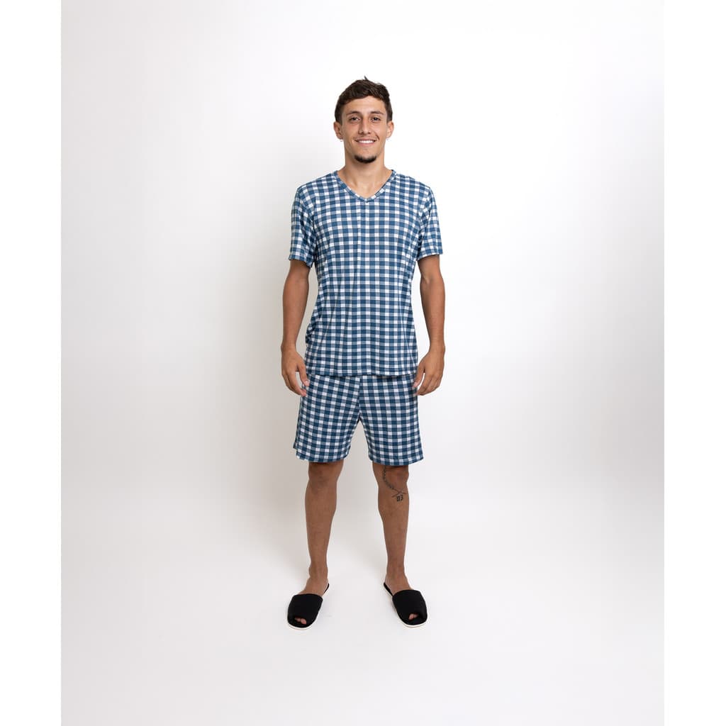 Pijama Meia Manga Masculino- Marinho Xadrex (Suede)