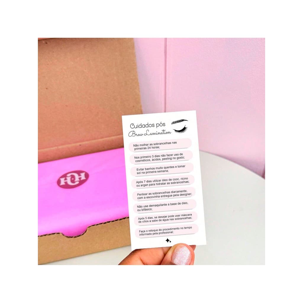 Cartão de Cuidados após Brow Lamination - Tag de Cuidados - Pronta Entrega 50/100un