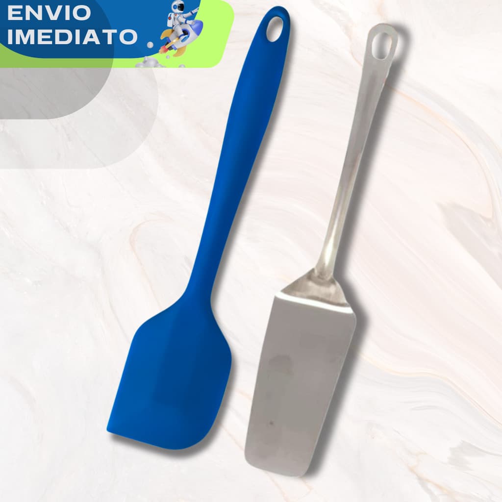 LIQUIDAÇÃO Espátula Pão Duro Silicone + Espátula Bolo Inox Confeitaria Utensílios Cozinha Restaurante Lanche Doce Casa