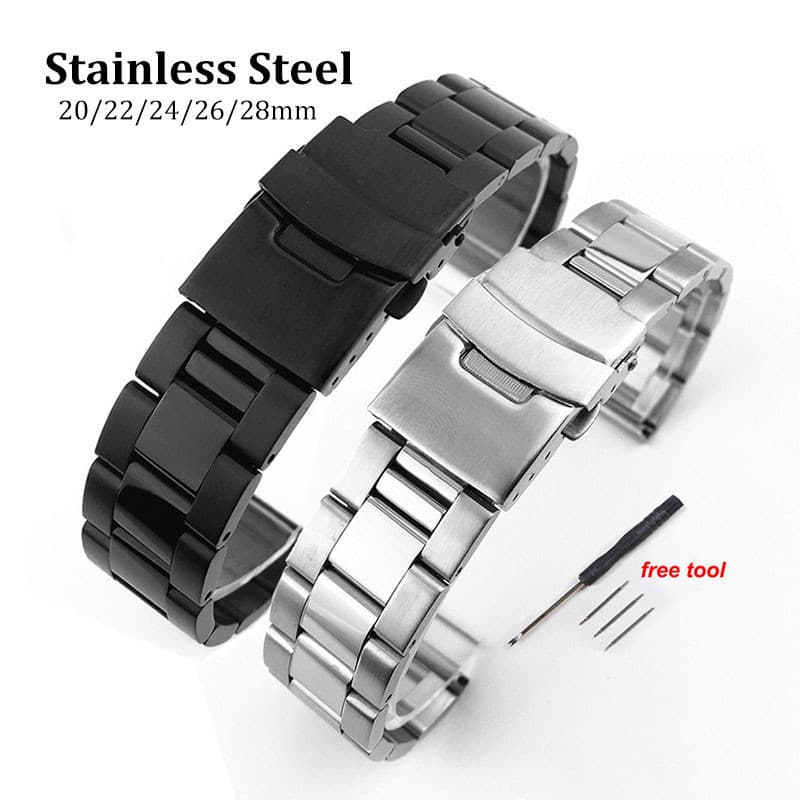 20mm 22mm 24mm 26mm 28mm Pulseira De Aço Inoxidável Para Relógio De Mergulho Com Bracelete De Fivela Dobráve Acessórios