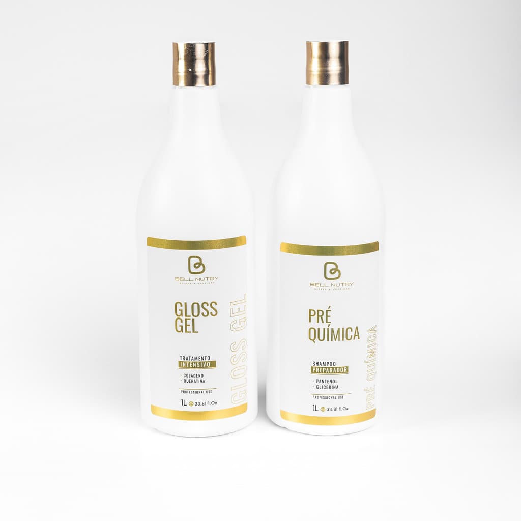 Kit Gel Gloss Progressivo e Shampoo Anti-Residuos 1L Com Colágeno e Queratina | Bell Nutry