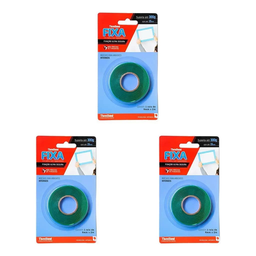 Kit Fita Dupla Face Fixa Threebond Extra Forte 9mm 2m