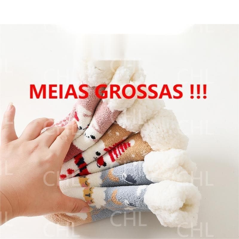 Meias Térmicas Antiterrapante Grossas Infantil de Lã de Corte Alto Para Se Aquecer no Inverno