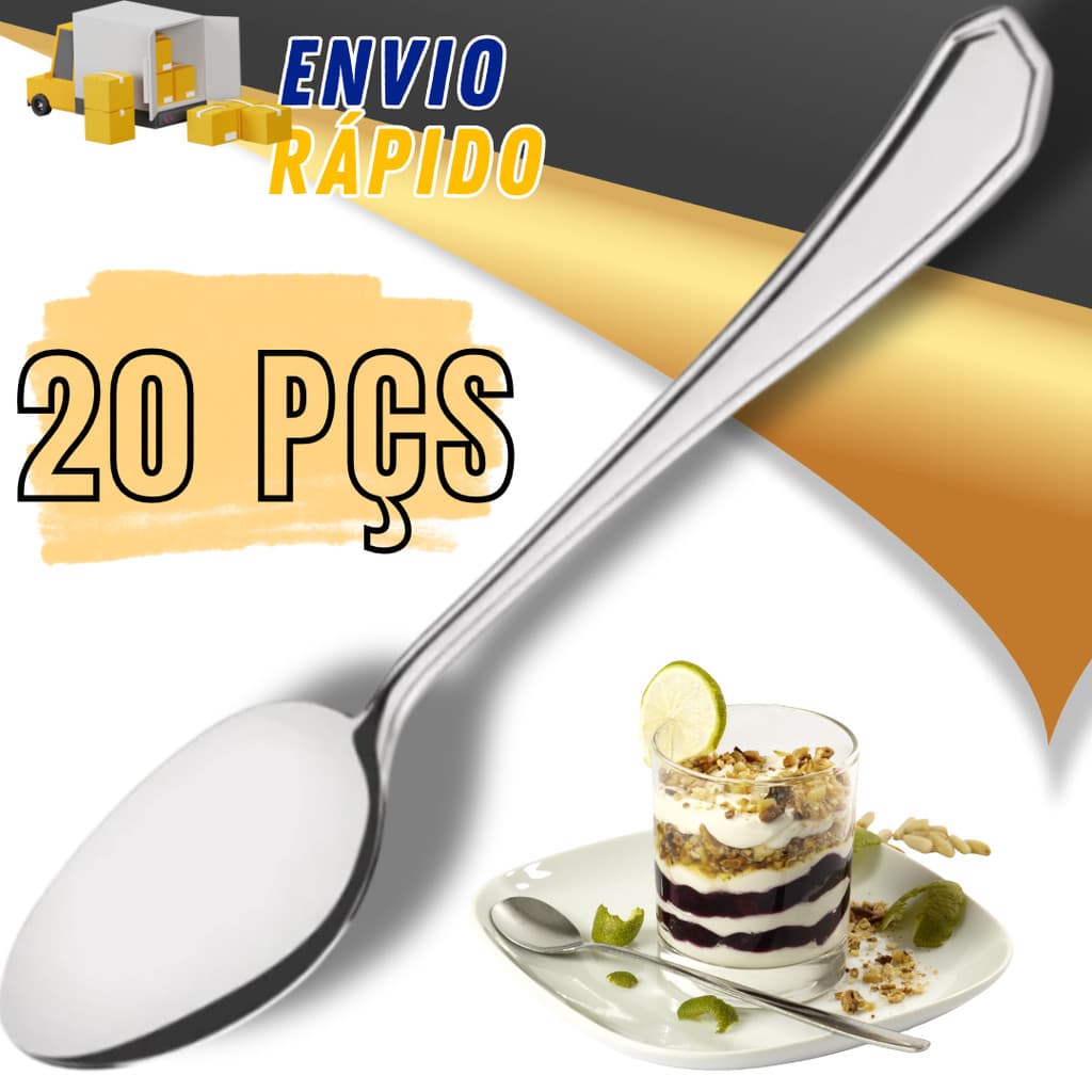 Kit 20 Peças Colheres De Sobremesa Aço Inox Bolo Doces Jogo Completo Conjunto Restaurante