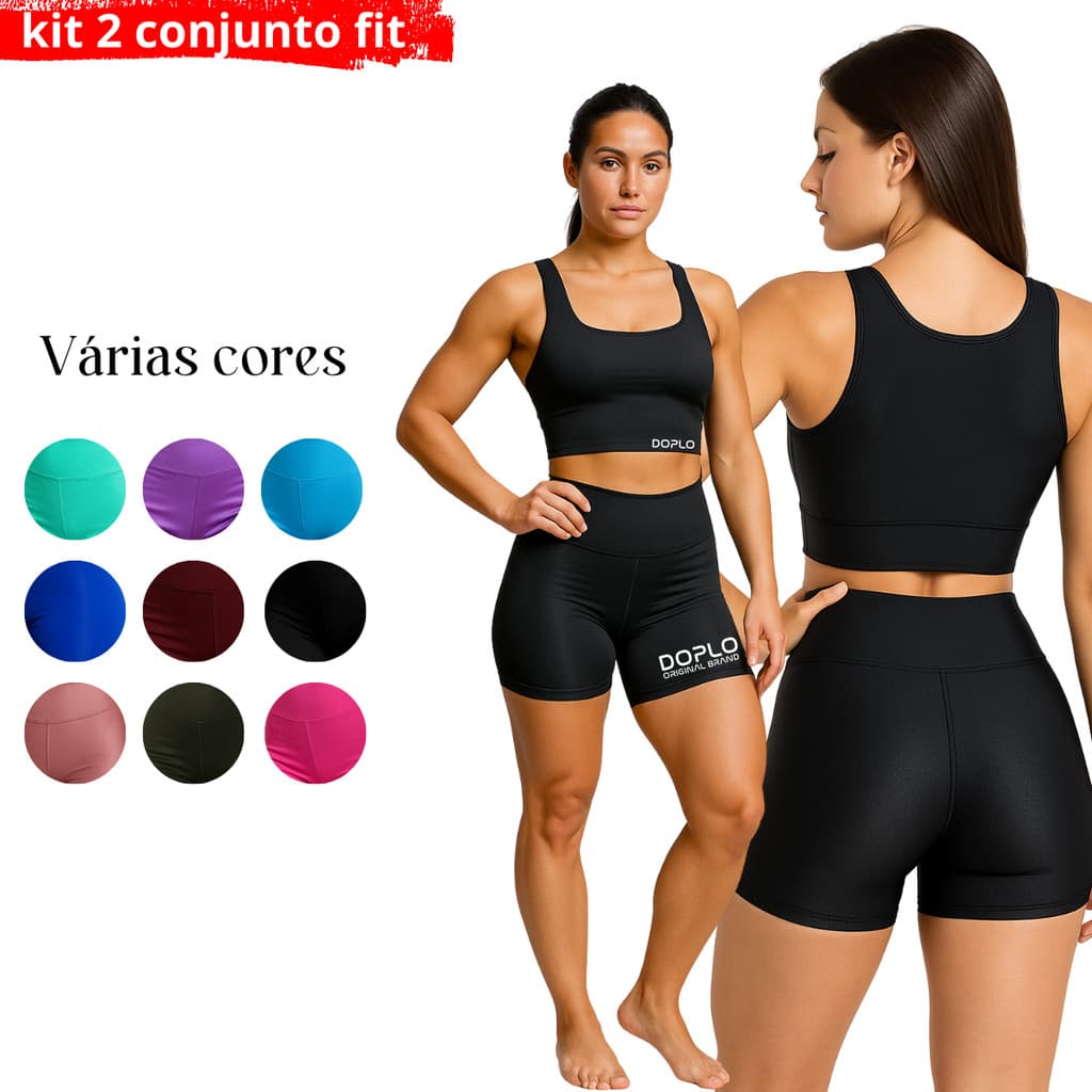 2 Conjunto Fitness Kit Academia Zero Transparência em Suplex Várias Cores Cintura Alta