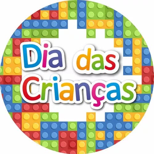 Adesivos etiquetas Dia das Crianças 3cm redondo Arte Lego