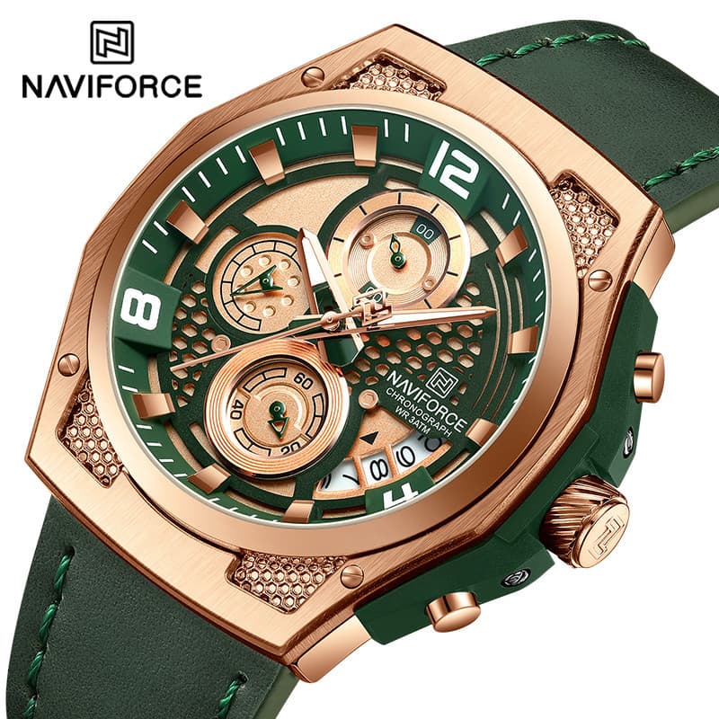 NAVIFORCE NF8051L Luxo Moda Pulseira De Couro Homem Cronógrafo Multifuncional Quartzo À Prova D'água Esporte Relógios Ma