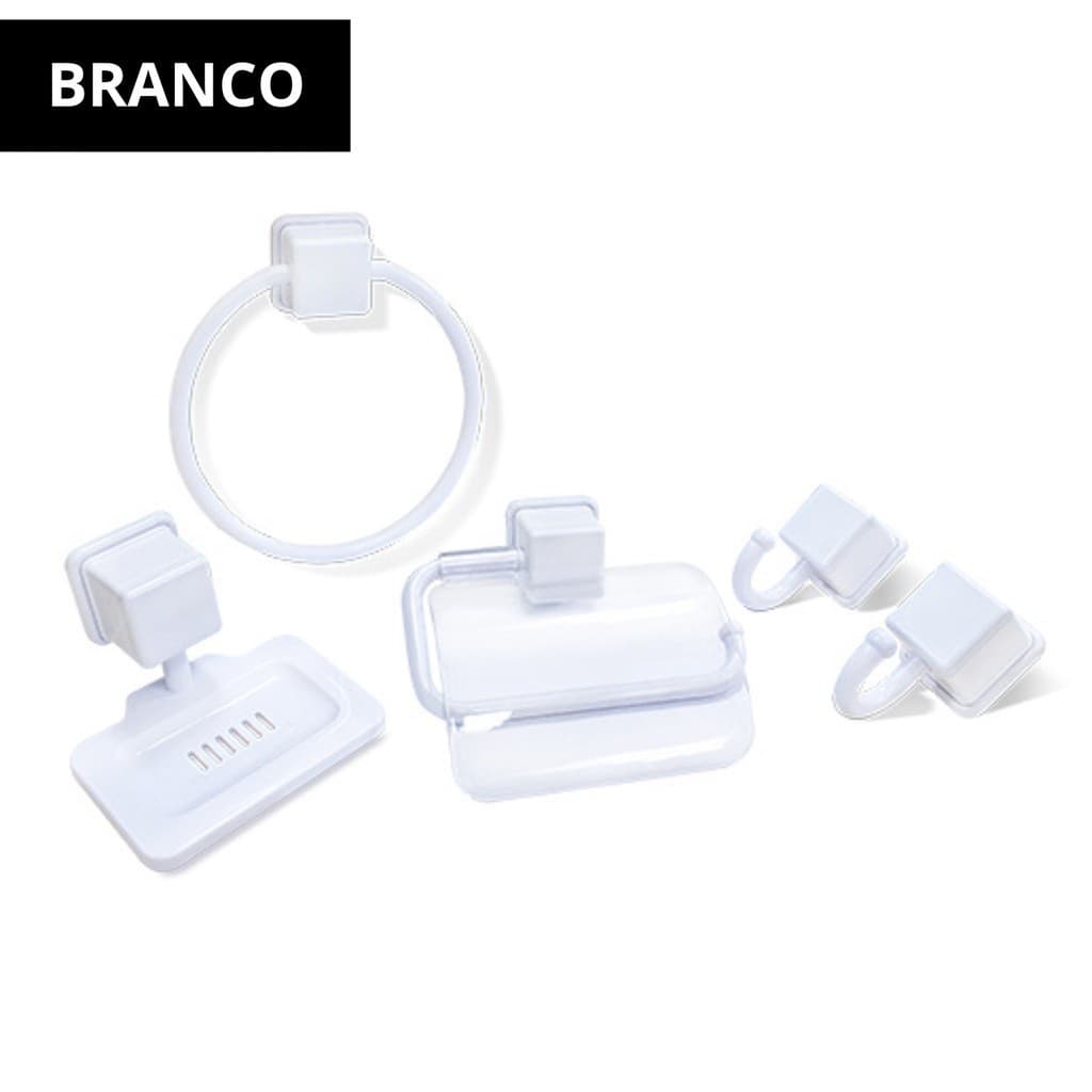 Kit Acessórios Para Banheiro Com 5 Peças Branco Plástico Resistente Parafuso Decoração Porta Papel Saboneteira Banheiro