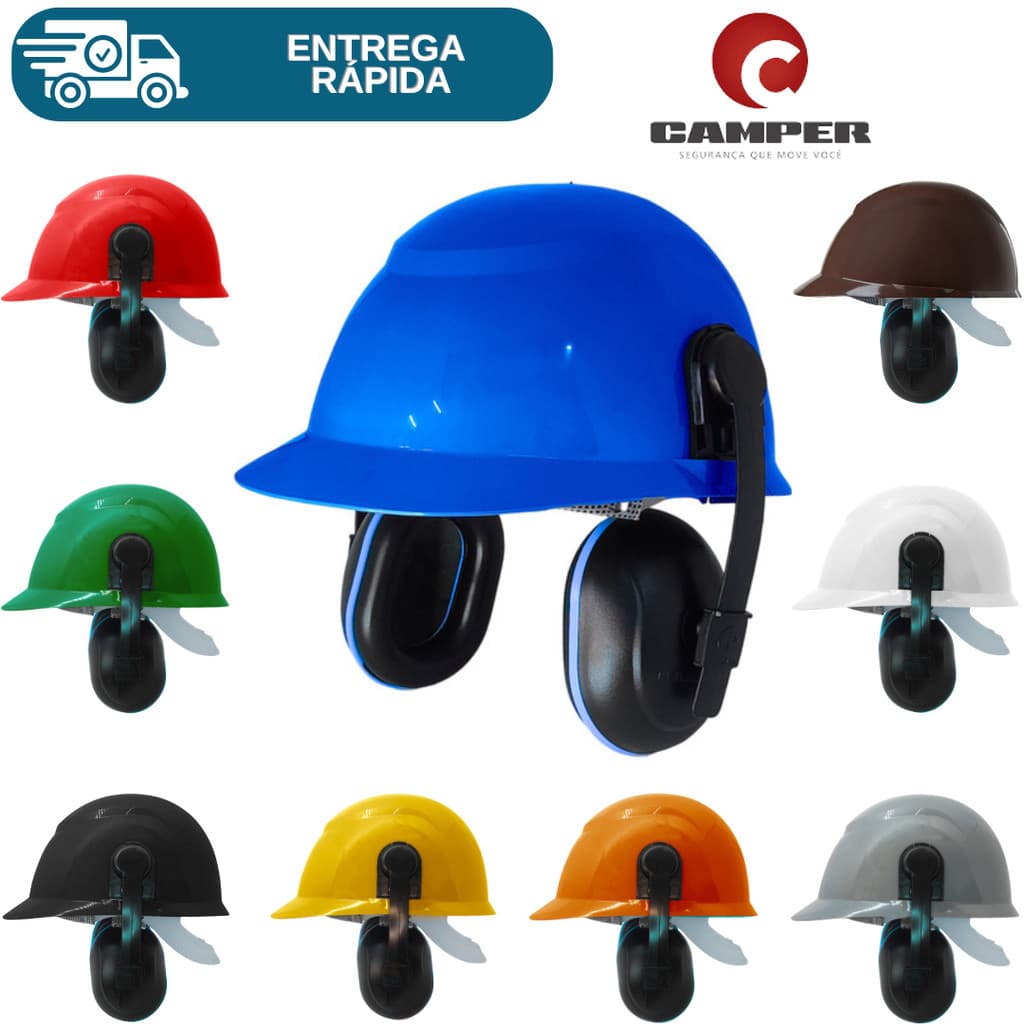 Kit Capacete De Segurança Camper + Abafador Protetor Auricular Concha 15db + Jugular De Tecido Epi