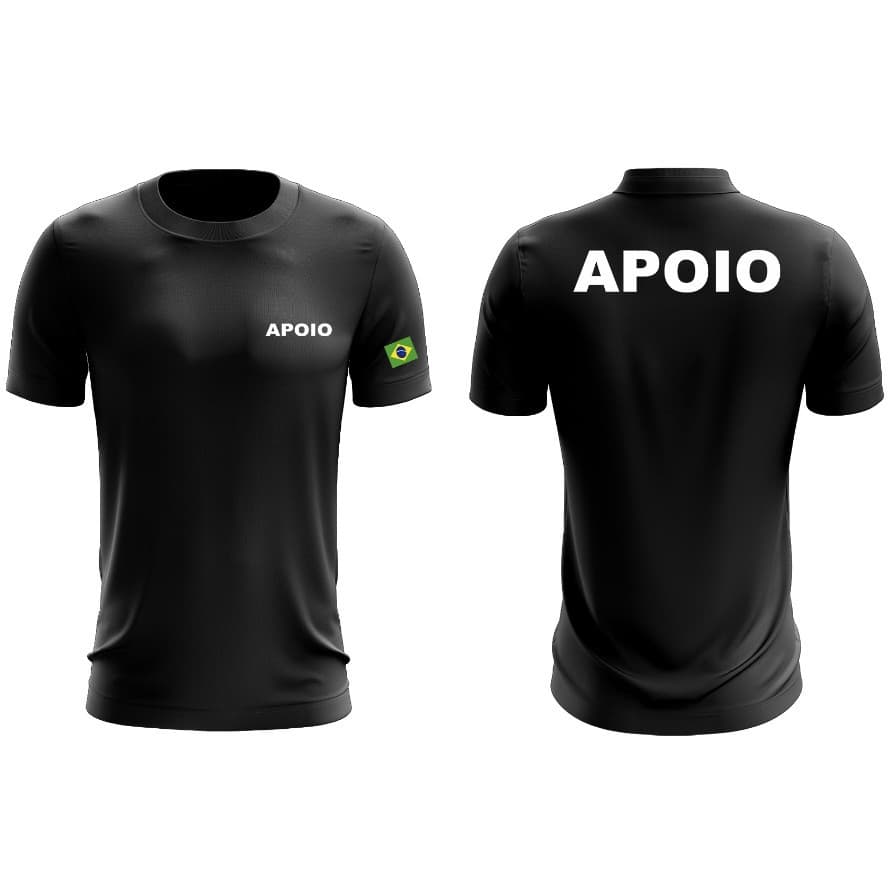 Camiseta Camisa Manga Curta Preta Logo Uniforme Profissional Empresa de Apoio Fardamento Farda
