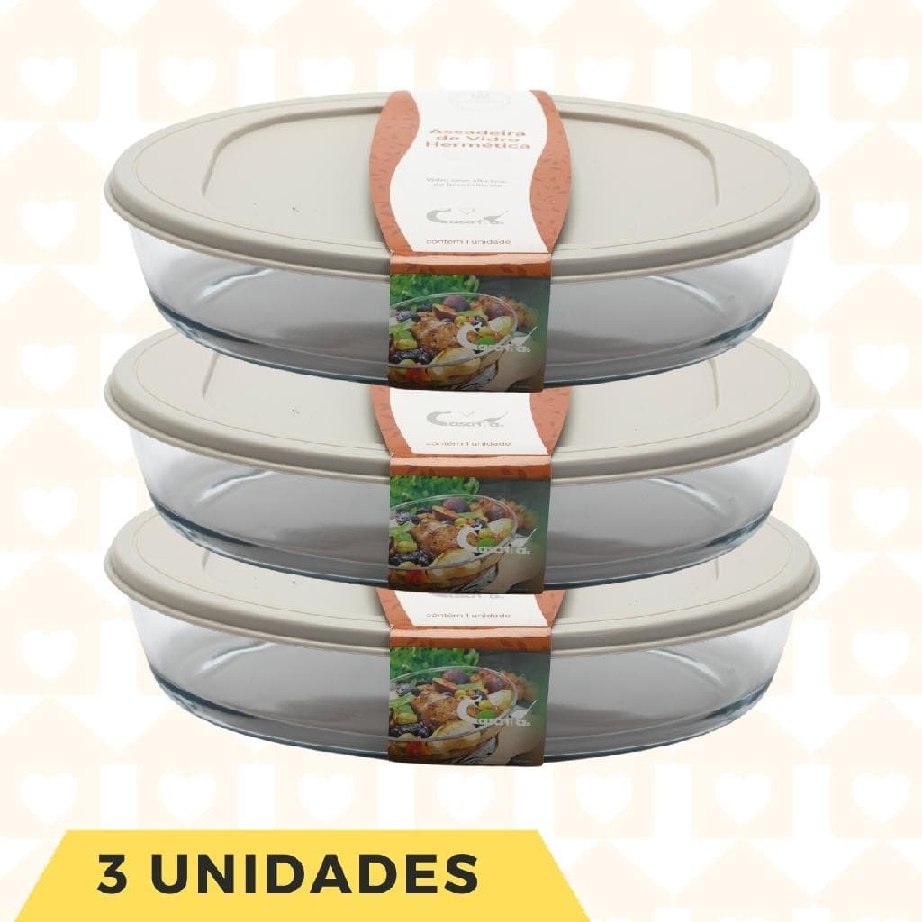 Refratário Assadeira Oval 3L Vidro Temperado Grande 3 Uni
