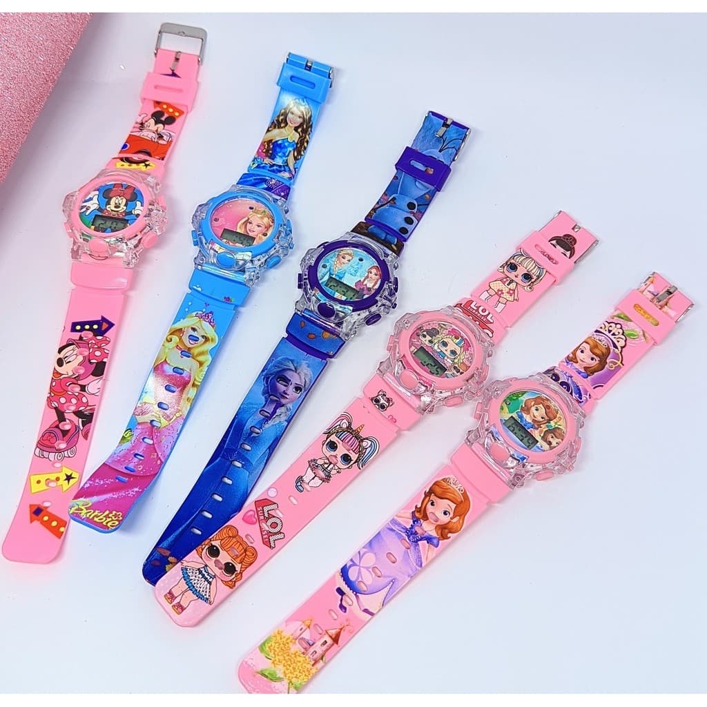 Relógio Infantil Digital Pisca Luz Led Relógios para Crianças Meninas Meninos Super Heróis Frozen Aranha Sonic Barbie