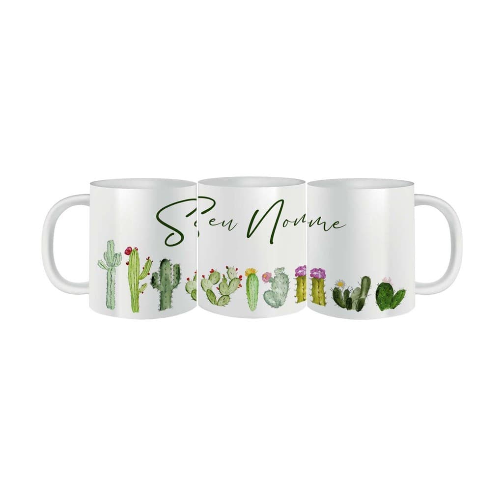 Caneca Personalizada Decorativa Nome Flor Cacto Menina 325mL