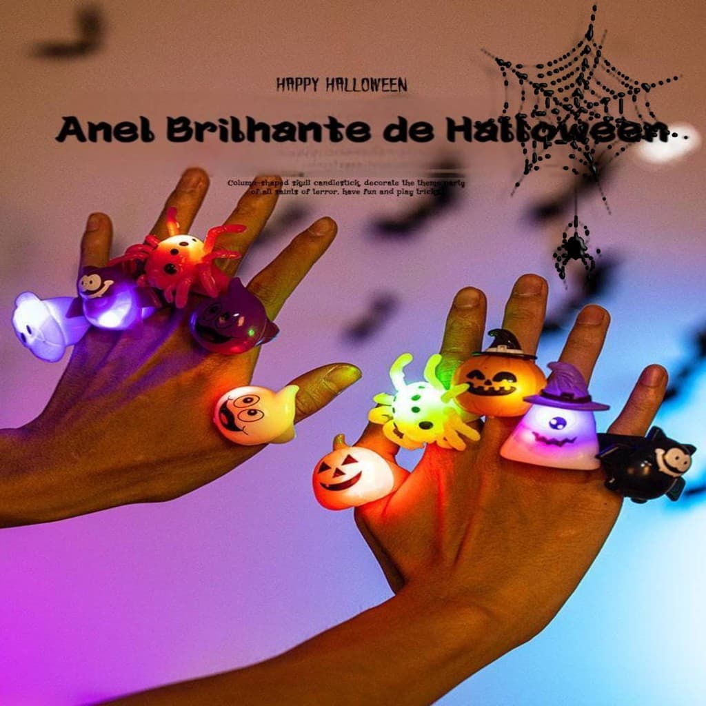 5 Pacote LED Anel Brilho Anel de Abóbora Fantasma Crânio Brilho Anel Brinquedo Escuro com Luzes Decoração Festa