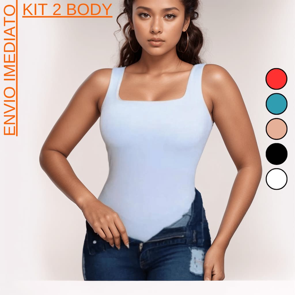 KIT 2 Body Feminino Regata Alça Larga Decote Quadrado Suplex Moda Tendência Promoção