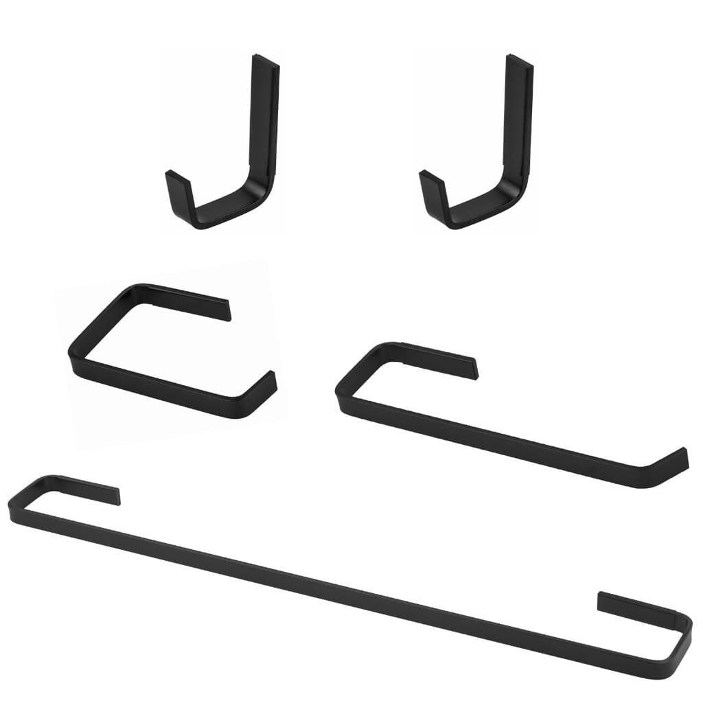 KIT ACESSÓRIOS 05 PEÇAS QUADRADO PARA BANHEIRO STANDER PRETO FOSCO COM DOIS CABIDES