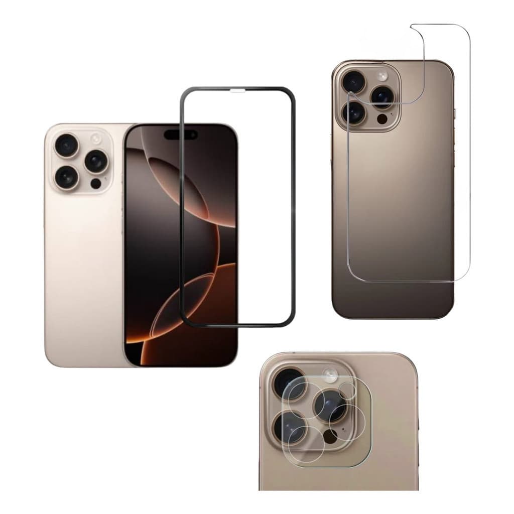 Kit Películas Para iPhone 16promax Pelicula vidro 3d + proteção Traseira + pelicula protetora câmera